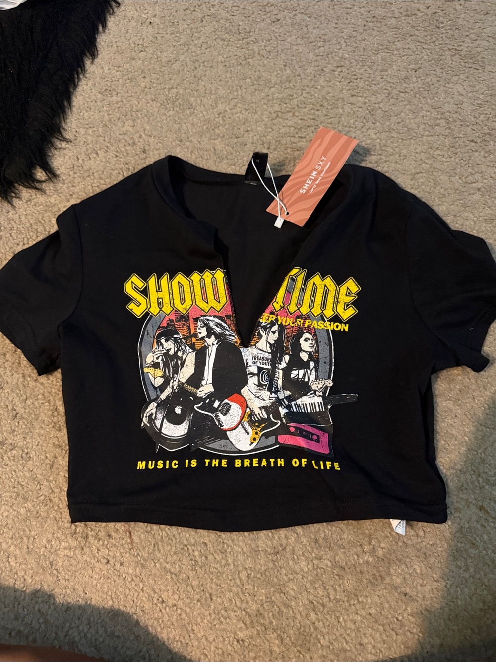 Shein Black "Showtime" Graphic Crop Tee